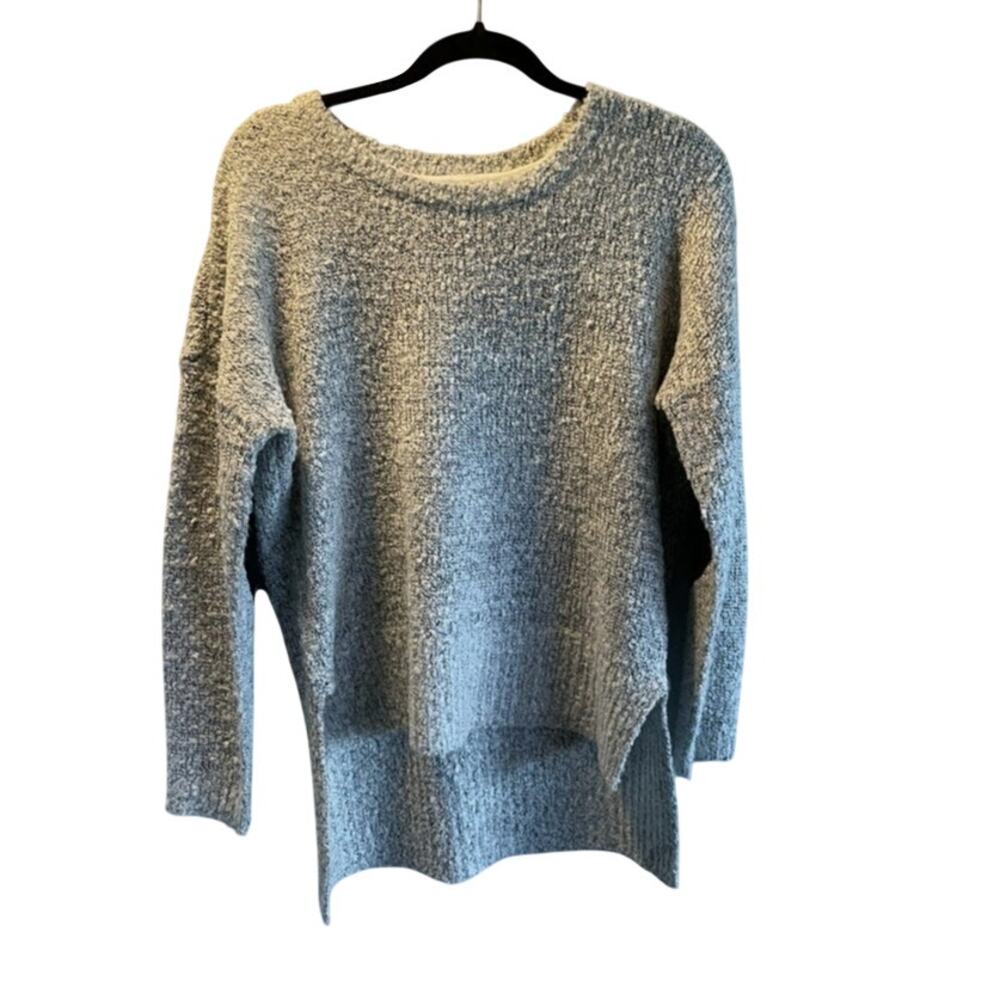 Quinn women’s size M sweater, gray crewneck, back is longer than front.